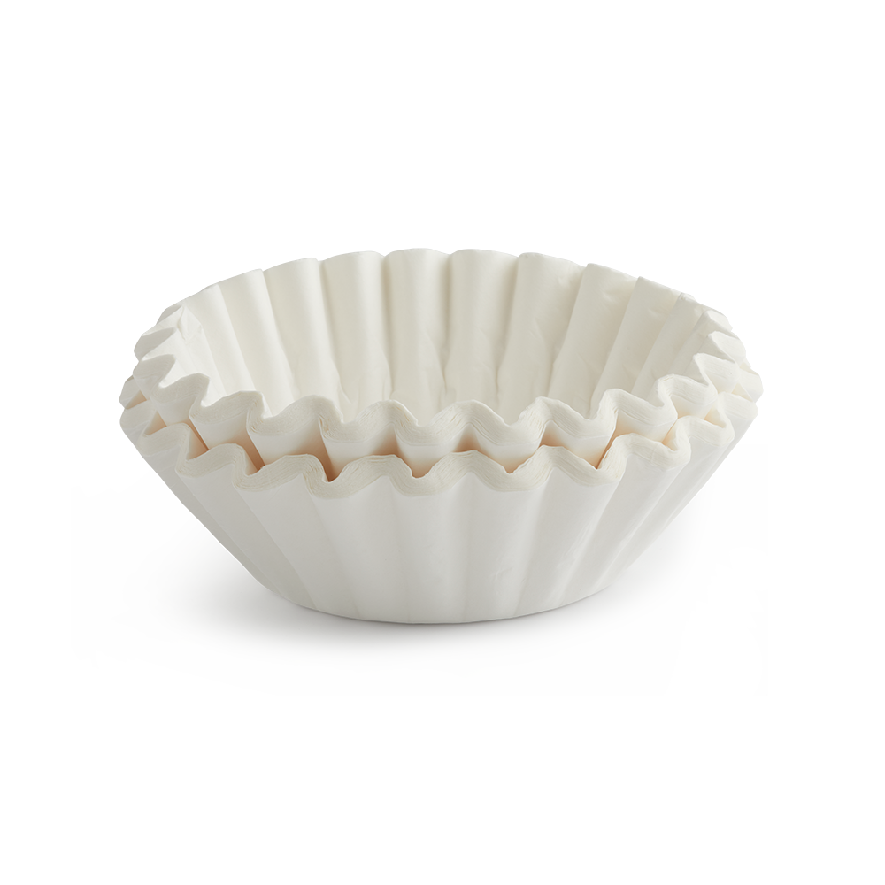 White paper coffee filter on a white background
