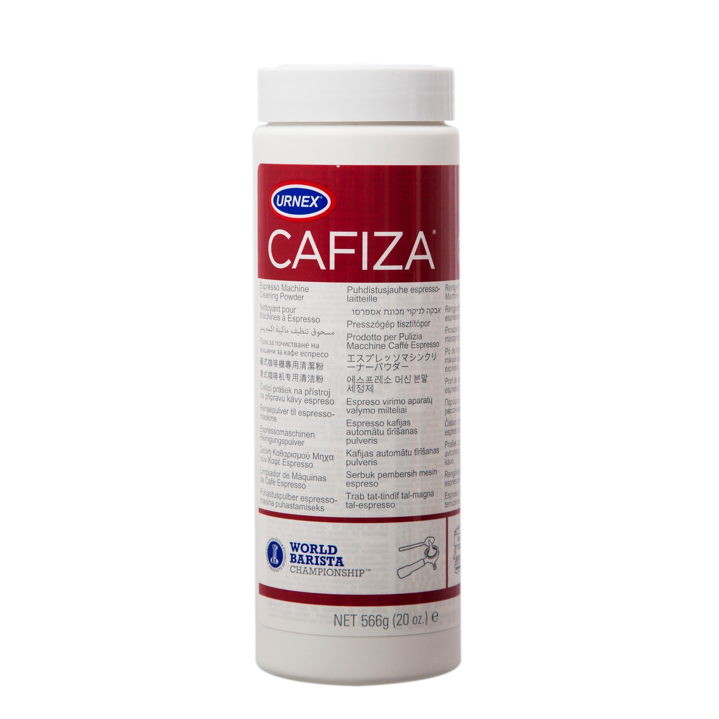 Urnex Cafiza container on a white background