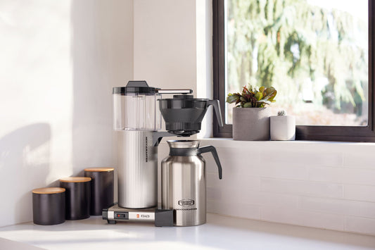 Moccamaster CTD Grand on a kitchen counter with a window in the background