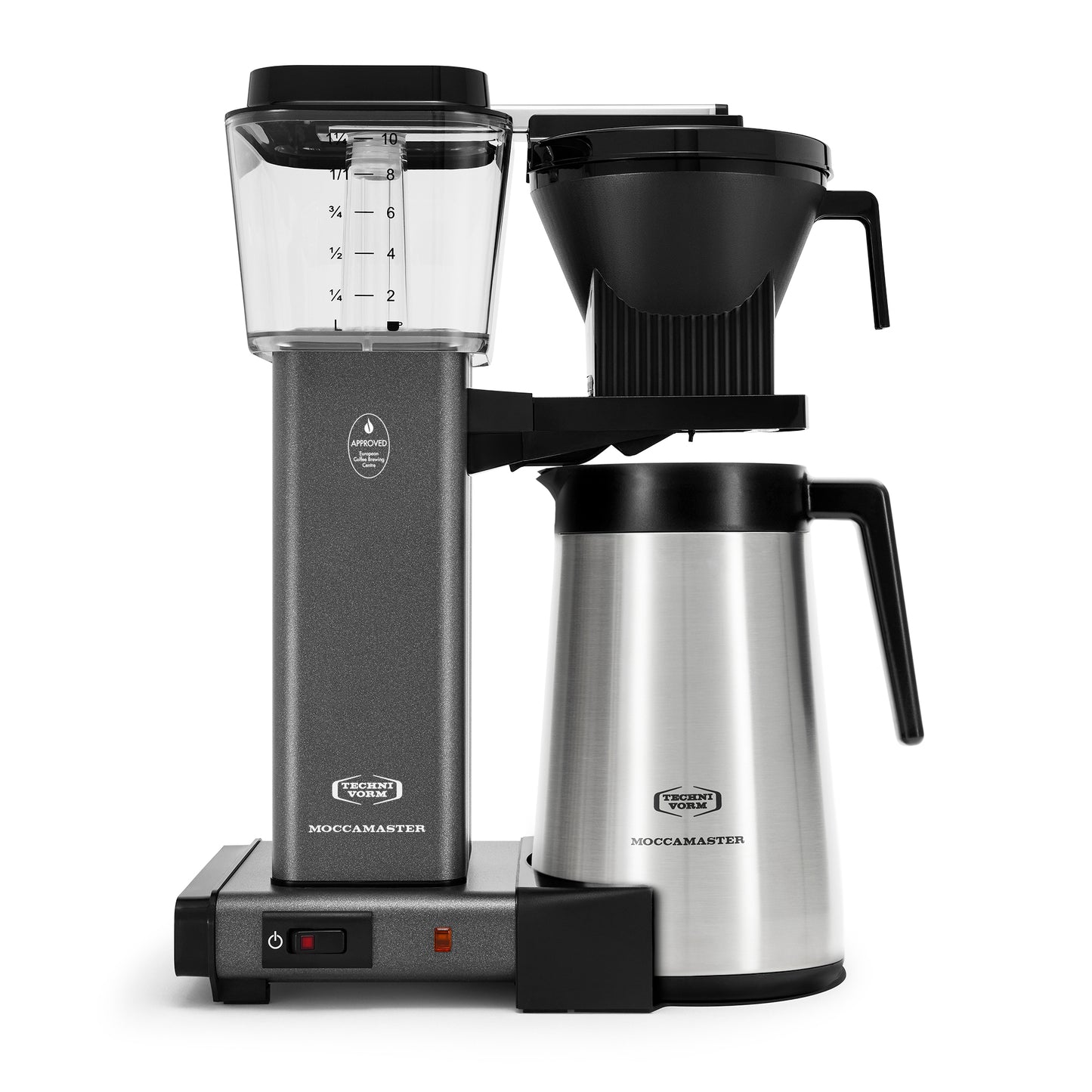 Moccamaster coffee maker with thermal carafe on a white background