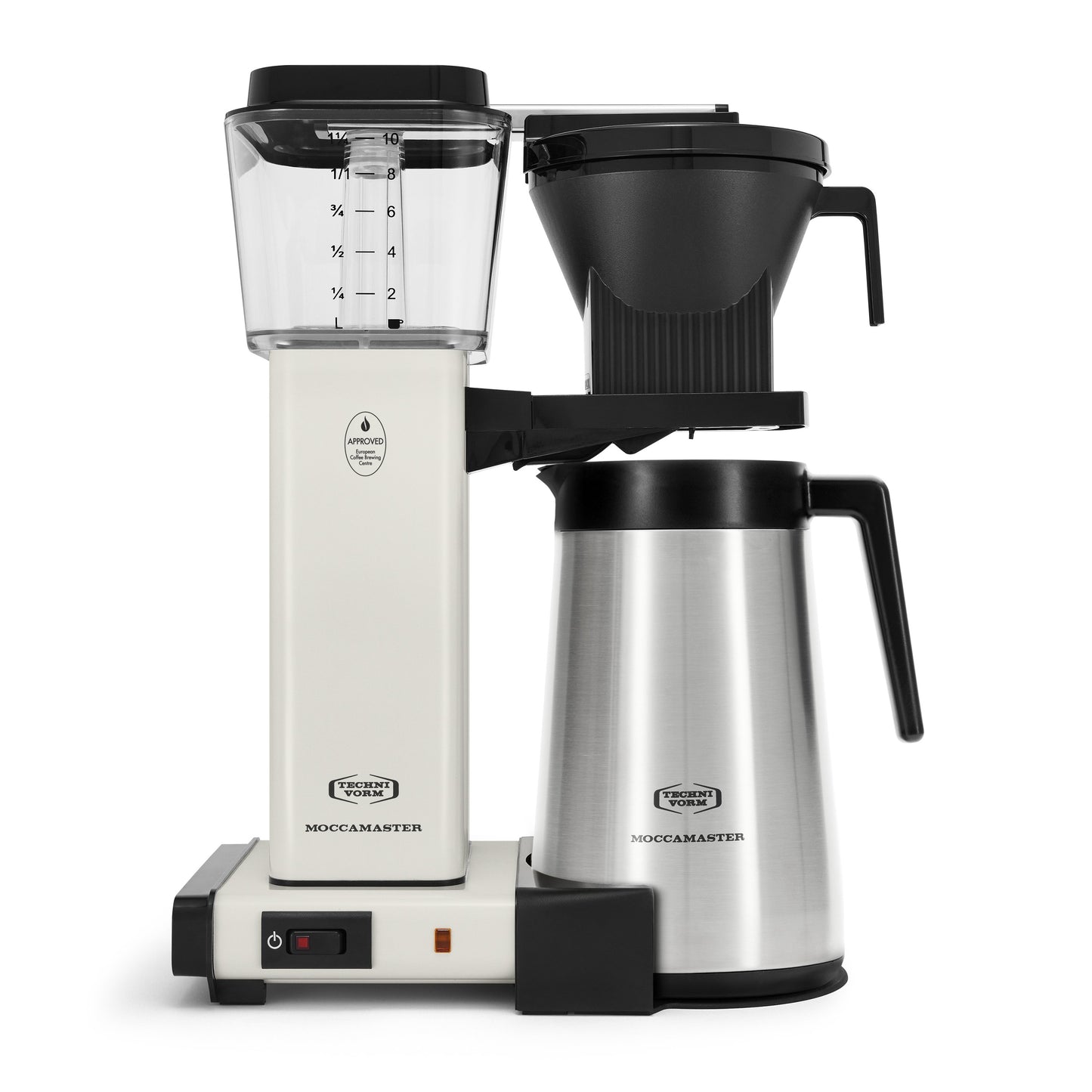 Moccamaster coffee maker with thermal carafe on a white background