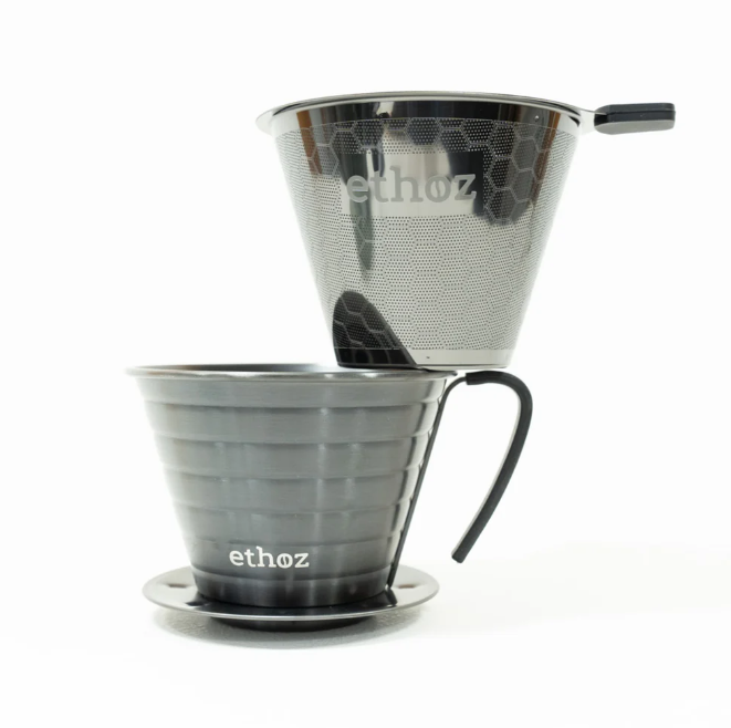 Ethoz metal coffee filter on a white background