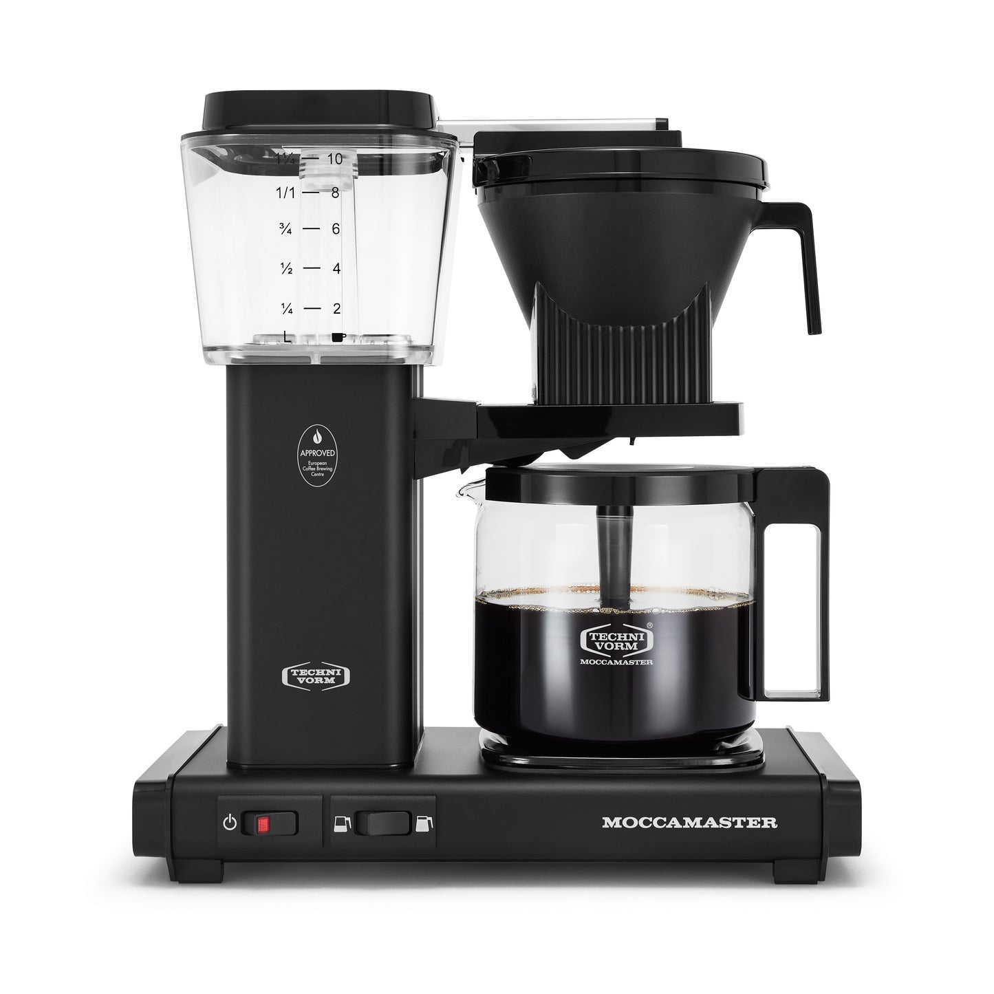 Black Moccamaster coffee maker on a white background