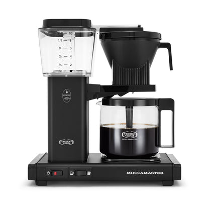 Black Moccamaster coffee maker on a white background