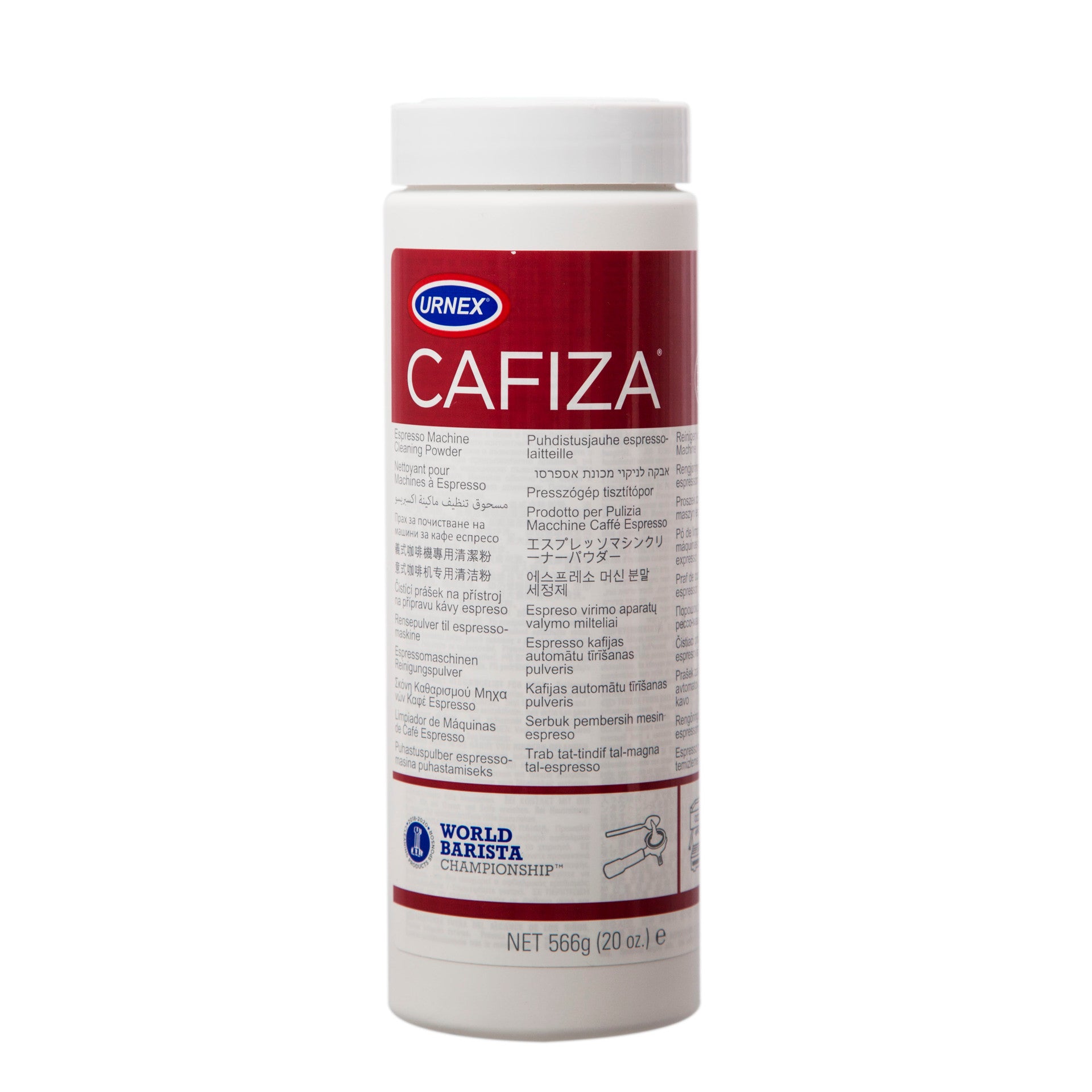 Urnex Cafiza container on a white background