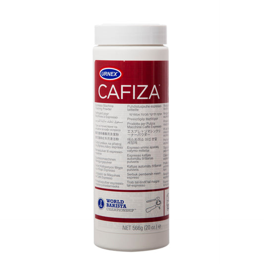 Urnex Cafiza container on a white background