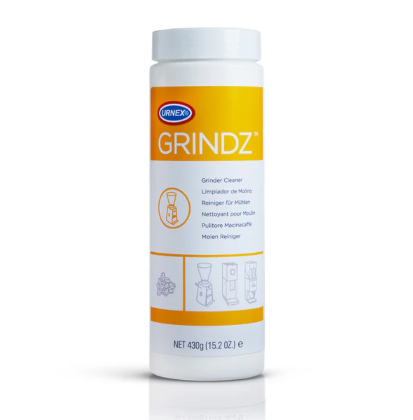 Urnex Grindz grinder cleaner container on a white background