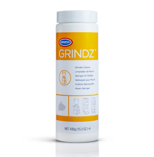 Urnex Grindz grinder cleaner container on a white background