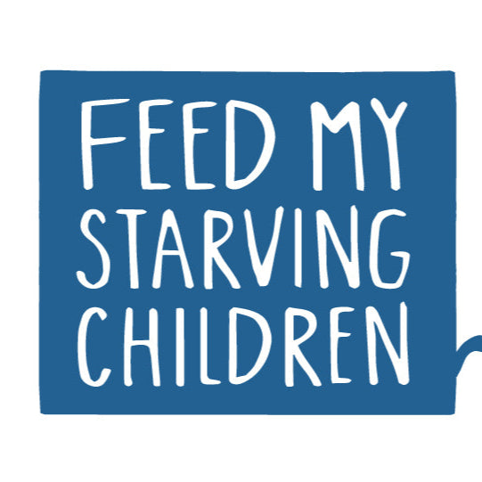 Logo of Feed My Starving Children with blue background and white text